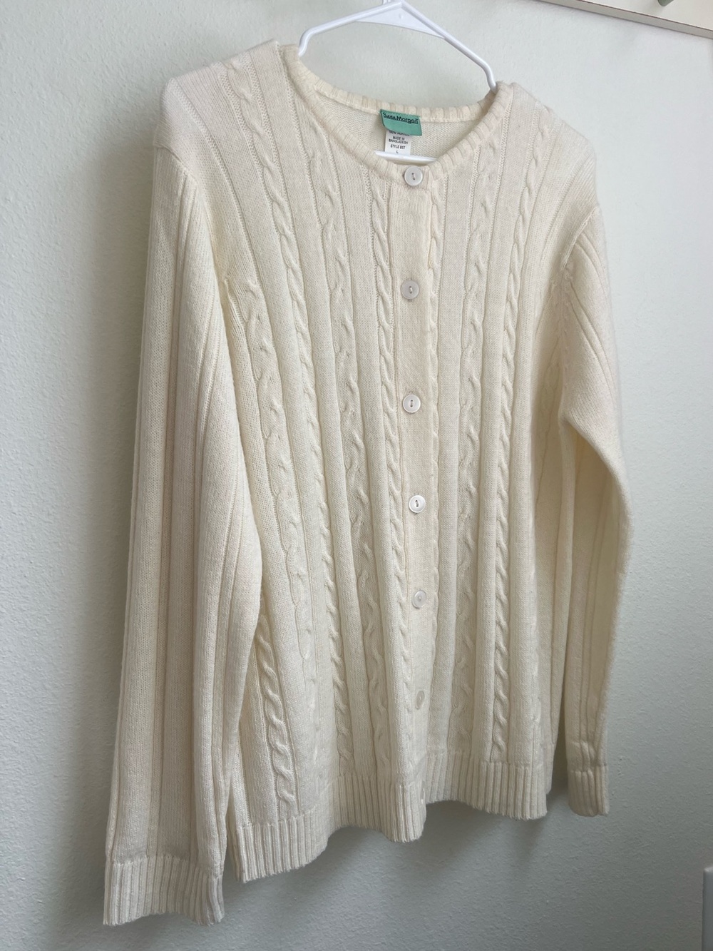 Sara Morgan Cream Cable-Knit Cottage Core Cardigan
